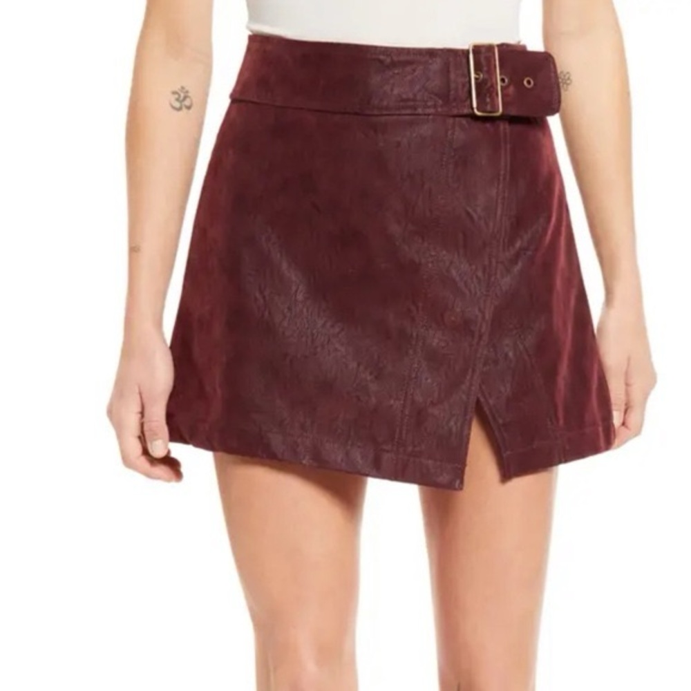 C&V Chelsea & Violet Women's Hi-Rise Belted Wrap Skirt, Maroon burgundy,12 large